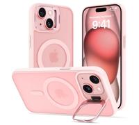 DEVASO Coque Magnétique pour iPhone 15 avec Caméra Béquille, Compatible avec MagSafe, Etui Translucide Mat Minimaliste, Housse de Protection Fine en TPU Anti-Traces de Doigts Antichoc Case, Rose
