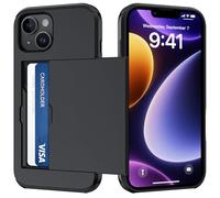 DEVASO Coque pour iPhone 14 avec Porte Cartes, Fente Cachée Coulissante, Antichoc TPU+PC, Protection de la Caméra Étui Portefeuille Lentille Anti-Rayures Carte Housse, Noir