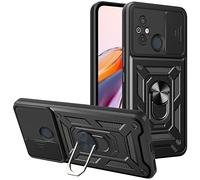 DEVASO Coque pour Redmi 12C, Protection de la Caméra Housse avec Lentille Coulissante Couverture et Support Rotatif Antichoc Militaire Étui, Noir