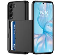 DEVASO Coque pour Samsung Galaxy S22 Plus avec Porte Cartes, Fente Cachée Coulissante, Antichoc TPU+PC, Protection de la Caméra Étui Portefeuille Lentille Anti-Rayures Carte Housse, Noir