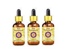Deve Herbes Lot de 3 flacons d'huile pure de Bhringraj (Eclipta alba) de qualité thérapeutique 100 % naturelle avec compte-gouttes en verre