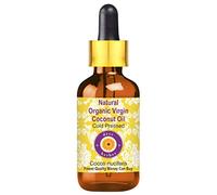 Deve Herbes Pure Huile de Noix de coco vierge biologique naturelle (Cocos nucifera) avec compte-gouttes en verre Pressé à Froid qualité thérapeutique naturelle 100ml (3,38 oz)