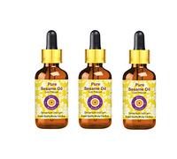 Deve Herbes Pure Huile de Sésame (Sesamum indicum) avec compte-gouttes en verre Pressé à Froid qualité thérapeutique naturelle (Paquet de Trois) 100ml X 3 (10 oz)