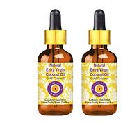 Deve Herbes Pure Huile de Vierge extra naturelle Noix de coco (Cocos nucifera) avec compte-gouttes en verre Pressé à Froid qualité thérapeutique naturelle (Paquet de Deux) 100ml X 2 (6,76 oz)