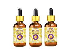 Deve Herbes Pure Huile de Vierge extra naturelle Noix de coco (Cocos nucifera) avec compte-gouttes en verre Pressé à Froid qualité thérapeutique naturelle (Paquet de Trois) 100ml X 3 (10 oz)