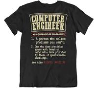 DEVELL Computer Engineer T Shirt Teacher Joke Shirts Funny Retro Black L