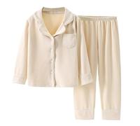 Develvet - Pyjama d'hiver à Manches Longues pour Enfants, Ensemble Deux pièces à, vêtements de Maison pour garçons et Filles Ensemble sous-vêtements (Beige, 13-14)