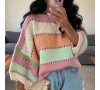 Devenez riche Un manteau-pull élégant pour femmes en automne et en hiver, style urbain casual. Pull oversize ample à blocs de couleurs multicolores. Pull tricoté confortable et polyvalent pour l'autom