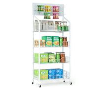 devesanter Étagère d'exposition en métal à 4 niveaux avec 10 crochets et 4 roulettes, grande étagère à collations en blanc, pour vente au détail, supermarché, garage, cuisine, salon et bureau