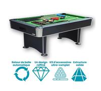 DEVESSPORT Billard Atlanta Deluxe Semi-Pro Noir/Argent. Retour Boules Auto. 7 Pieds. Kit Accessoires Ultra-Complet!
