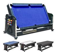 DEVESSPORT Olimpus Multijeu rotatif 4 en 1 | Table de billard, air hockey, ping-pong et table de salle à manger | 203,5 x 112 x 81 cm | Comprend tous les accessoires pour les 3 jeux (bleu)