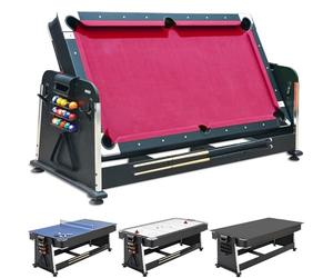 DEVESSPORT Olimpus Multijeu rotatif 4 en 1 | Table de billard, air hockey, ping-pong et table de salle à manger | 203,5 x 112 x 81 cm | Comprend tous les accessoires pour les 3 jeux (Rouge)