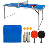 DEVESSPORT Pack Mini Table de Ping Pong Pliable | Table de Camping et Ping Pong pour Intérieur et Extérieur | 120x60x70 cm | Inclut 2 Raquettes, 3 Balles et Filet Amovible