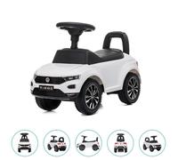 DEVESSPORT Porteur Auto Enfant Volkswagen T-Roc Blanc sous Licence Officielle VW, Volant Sonore, Siège Coffre, 1-3 Ans