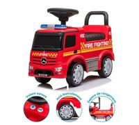 DEVESSPORT Porteur Enfant Camion Pompier Mercedes Antos, Licence Officielle, Sirène Lumineuse, Sons, Rangement