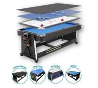 DEVESSPORT Table Multi-Jeux Rotative 4-en-1 Olimpus - Billard, Air Hockey motorisé, Ping-Pong et Table à Manger Design Noir