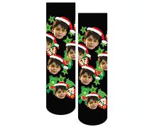 DEVFISH Chaussettes personnalisées, cadeau de Noël, cadeau de Noël, chaussettes pour homme et femme, chaussettes de Père Noël avec visage d'homme, Design-006, Medium