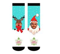 DEVFISH Chaussettes personnalisées, cadeau de Noël, cadeau de Noël, chaussettes pour homme et femme, chaussettes de Père Noël avec visage d'homme, Design-010, XL