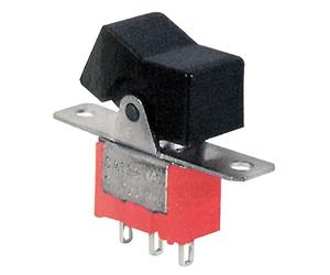 Déviateur unipolaire à bascule SPDT unipolaire ON-OFF-ON avec bouton noir et bornes à souder, fixation à vis, 125 V 6 A