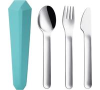 DEVICO Couverts de voyage avec étui, couverts de camping pour 1 personne, couverts d'extérieur en acier inoxydable à emporter avec couteau, fourchette, cuillère et étui - Couverts idéaux pour les