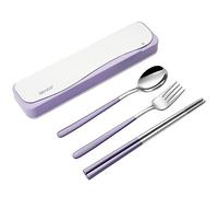 DEVICO Couverts de voyage, couverts en acier inoxydable 18/8, 4 couverts de camping avec fourchette, cuillère, baguettes et étui (violet)