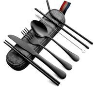 Devico Ensemble De Couverts De Camping 8 Pièces Comprenant Couteau, Fourchette, Cuillère, Baguettes, Brosses De Nettoyage, Pailles, Étui Portable, Couverts En Acier Inoxydable 8 Pièces Violet