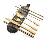 DEVICO Ensemble de Couverts de Table pour le Voyage et le Camping - 8 Pièces en Acier Inoxydable avec Couteau, Fourchette, Cuillère, Baguettes, Paille et Étui - Couverts Inox Portables