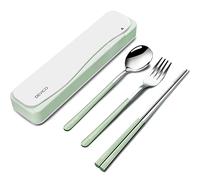 DEVICO Ustensiles de voyage avec étui, 4 pièces d'argenterie portables pour le travail, couverts réutilisables en acier inoxydable 18/8, cuillère coréenne et baguettes, fourchette pour camping, école