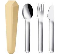 DEVICO Ustensiles de voyage avec étui, couverts réutilisables en acier inoxydable 18/8 pour déjeuner, pique-nique, école, lieu de travail (jaune)