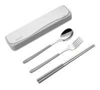 DEVICO Ustensiles de voyage avec étui, ustensiles de camping en acier inoxydable 18/8, ensemble de couverts réutilisables et portables pour boîte à déjeuner, comprend fourchette, cuillère, baguettes