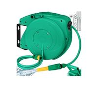 Dévidoir à enroulement automatique pour tuyau d'arrosage avec raccord rapide 1/2 pouce vert