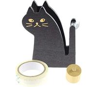 Dévidoir à ruban adhésif pour chat, coupeur de ruban adhésif vintage en bois pour chat avec 1 rouleau de ruban adhésif pour maison, le bureau et les accessoires de bureau (noir) Coupeur de