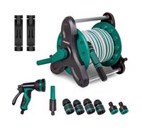 Dévidoir avec tuyau d'arrosage de 15m | 3 buses d'arrosage et raccords incl.