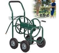 Dévidoir de tuyau d'arrosage à pousser à la main, chariot de tuyau robuste pouvant contenir 90 m de tuyau d'arrosage de 1,6 cm, chariot de plantation d'eau d'extérieur pour jardin et cour