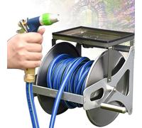 Dévidoir de tuyau d'arrosage avec rangement pour pistolet à eau haute pression, organiseur mural et compact pour le nettoyage et l'irrigation