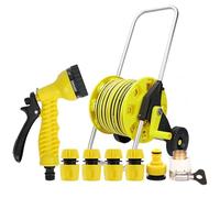 Dévidoir De Tuyau D'arrosage Portable Avec Roues Et Tuyau, Chariot Avec Raccords Rapides Et Buse Réglable, Pour Le Jardinage Extérieur, Le Nettoyage De La Voiture Et L'arrosage.(With 20m Hose)
