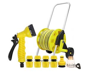 Dévidoir De Tuyau D'arrosage Portable Avec Roues Et Tuyau, Chariot Avec Raccords Rapides Et Buse Réglable, Pour Le Jardinage Extérieur, Le Nettoyage De La Voiture Et L'arrosage.(With 50m Hose)