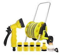 Dévidoir de tuyau d'arrosage robuste avec roulettes, raccords rapides de tuyau de 70 m et buse réglable - Solution d'arrosage portable pour une organisation et un rangement faciles du jardin
