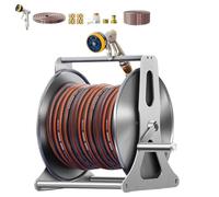 Dévidoir de tuyau d'arrosage robuste sur chariot, dévidoir en acier inoxydable, avec poignée rotative à 360°, idéal pour les pelouses, les potagers et le lavage de voitures.(A,30m)