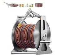 Dévidoir de tuyau d'arrosage robuste sur chariot, dévidoir en acier inoxydable, avec poignée rotative à 360°, idéal pour les pelouses, les potagers et le lavage de voitures.(B,10m)