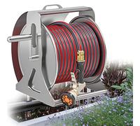 Dévidoir de tuyau robuste - Support de rangement mural ou au sol pour tuyau d'eau avec connecteur de tuyau, équipement d'arrosage pour pelouse et jardin, comprend un tuyau de 15 m