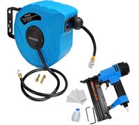 Enrouleur de tuyau à air comprimé automatique 10m 1/4' dévidoir agrafeuse cloueuse 2en1 100 agrafes et clous bricolage