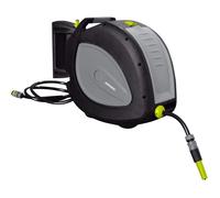 Jardibric - Dévidoir Arrosage Mural Automatique Rétractable 35 m Ø12,5 mm - Pivotant 180°, Rallonge 2 m, Lance d’Arrosage, Nez de Robinet, 3 Raccords - Arrosage Facile et Organisé