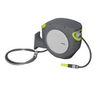 Dévidoir mural automatique - Rétractable - Tuyau 20m Ø12,5mm - Rallonge 2m - Rotation 180° - Gris - Fixation murale