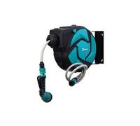 DURHAND Dévidoir Mural Enrouleur Automatique Pivotant 180° Tuyau 10 + 1 m avec Lance Arrosage Support Mural Intégré Turquoise Noir