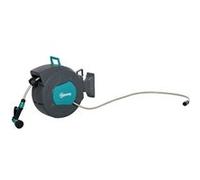 Outsunny Enrouleur tuyau d'arrosage automatique pivotant 180° 15+1,4 m Support mural Turquoise/Gris
