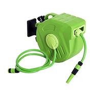 Dévidoir mural enrouleur automatique pivotant 180° tuyau 15 + 1,5 m avec lance arrosage support mural intégré vert