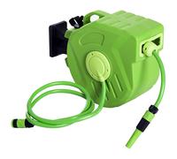 Dévidoir mural enrouleur automatique pivotant 180° tuyau 20 + 2 m avec lance arrosage support mural intégré vert