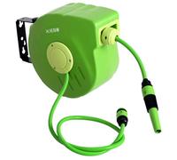 Outsunny Dévidoir Mural Enrouleur Automatique pivotant 180° Tuyau 10 + 1 m avec Lance arrosage Support Mural intégré Vert