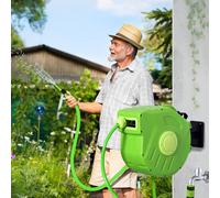 Outsunny Dévidoir mural automatique pivotant 180° tuyau 20+2 m lance d'arrosage Vert